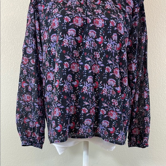 Xirena Black Relaxed Floral Ruffled Bishop Sleeve Blouse S - Picture 4 of 10